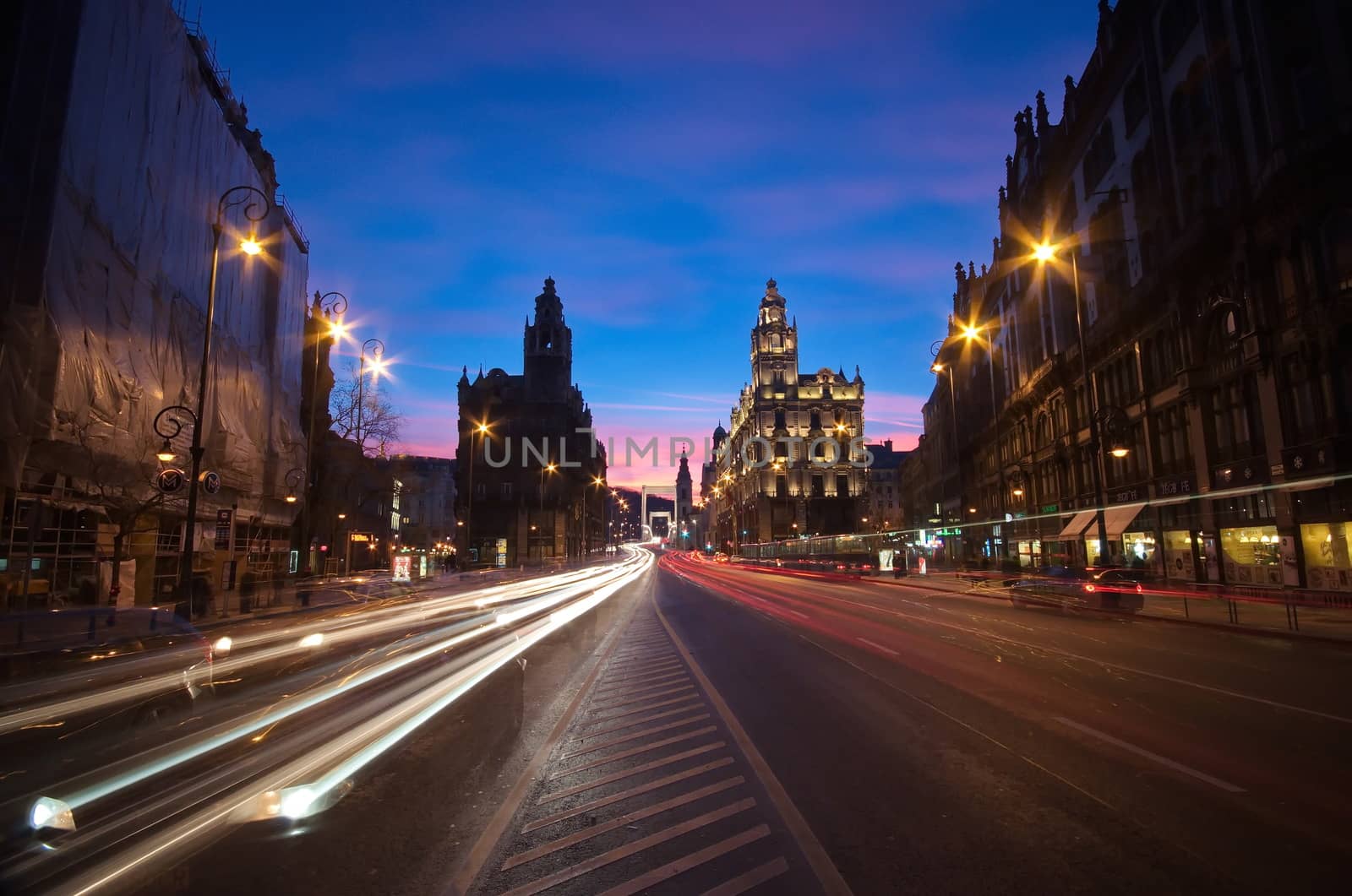 BUDAPEST - JANUARY 10: Traffic at night in Budapest, Hungary on January 10, 2015.