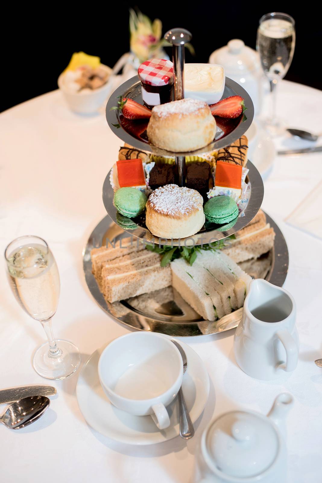 Served table in restaurant. by stockyimages