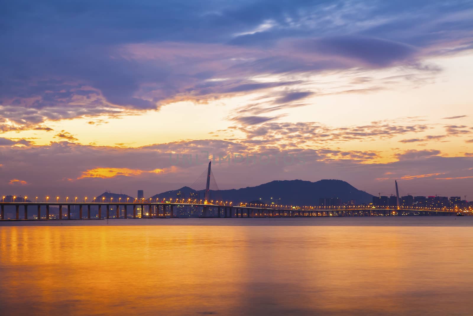 Modern bridge at sunset