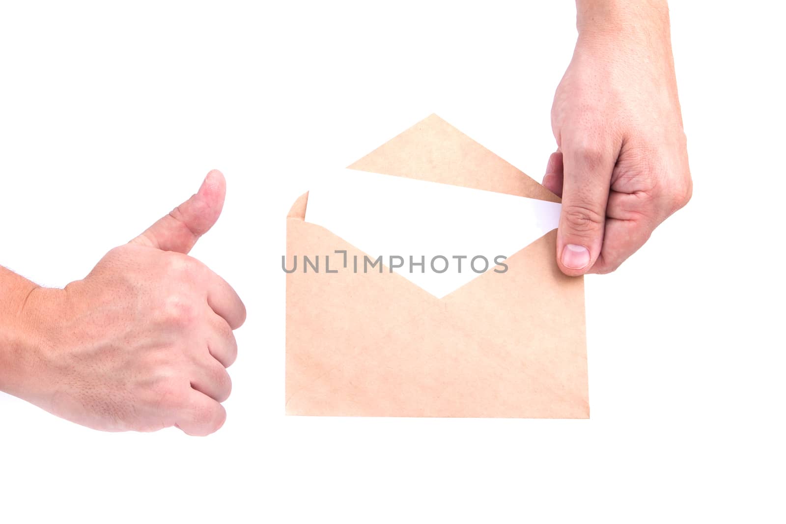 hands holding envelopes with letters on the white background isolated