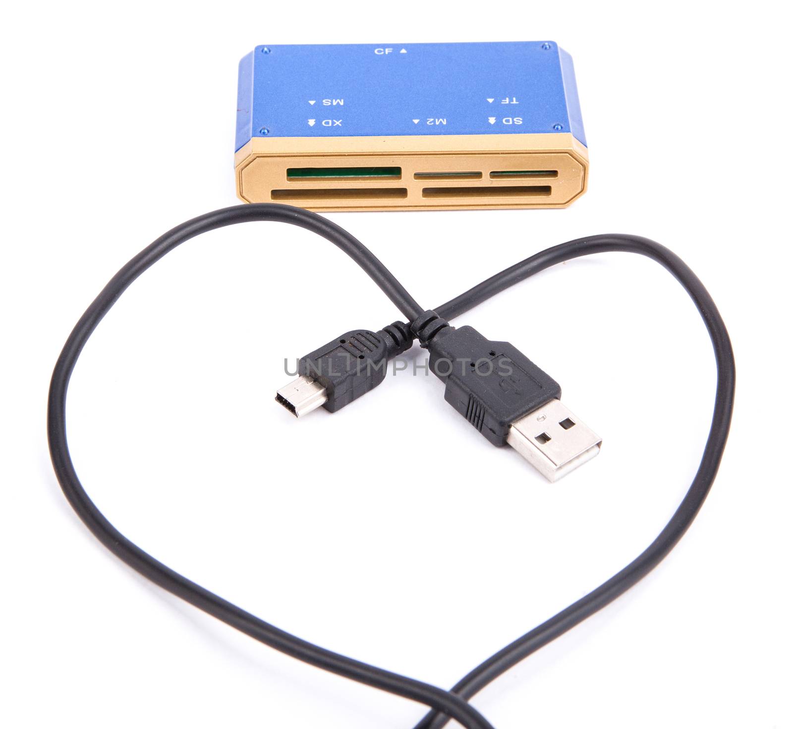 External USB card reader and USB cable folded in the form of hea by traza