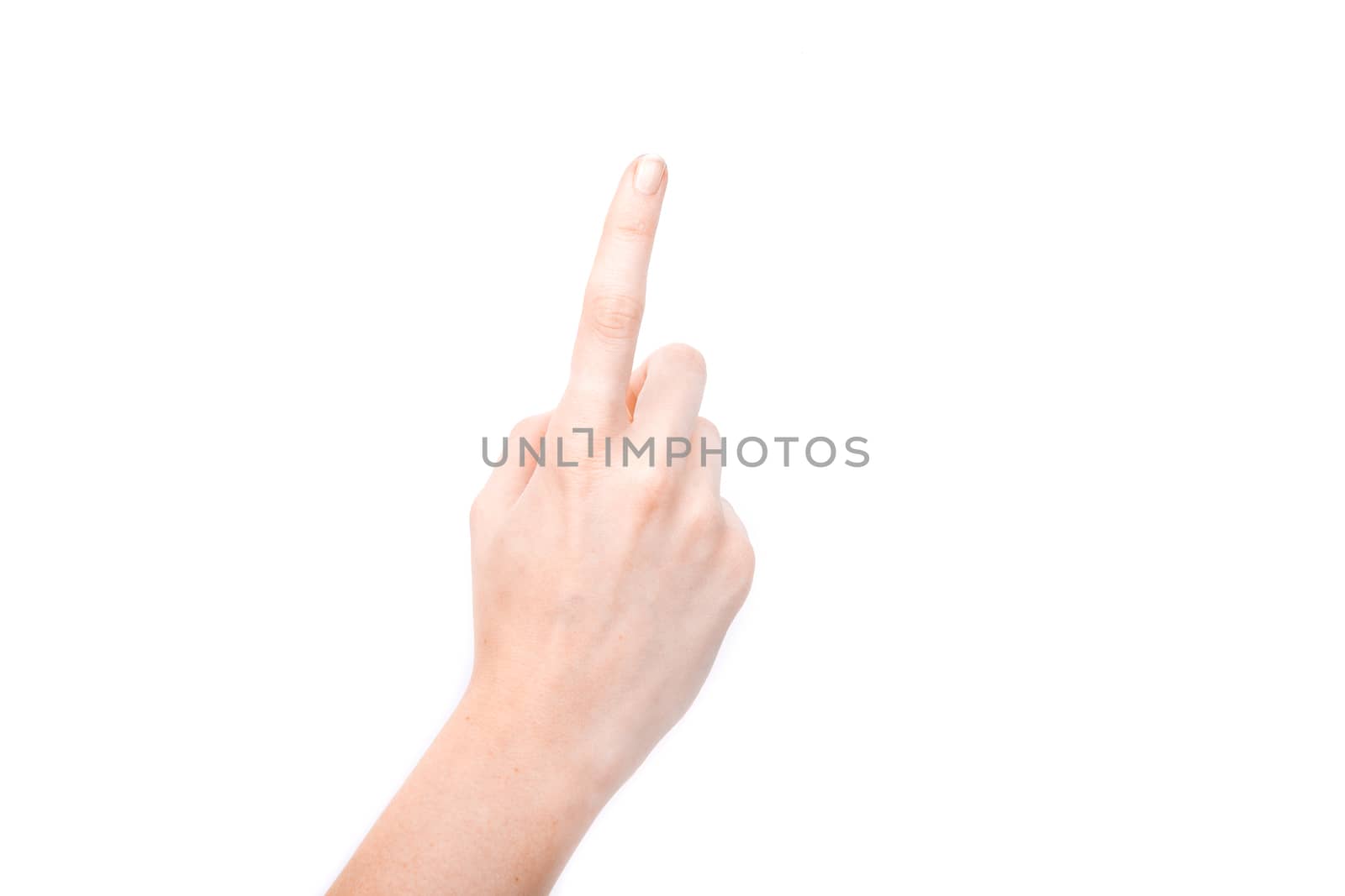 Female hand showing gesture on an isolated white background