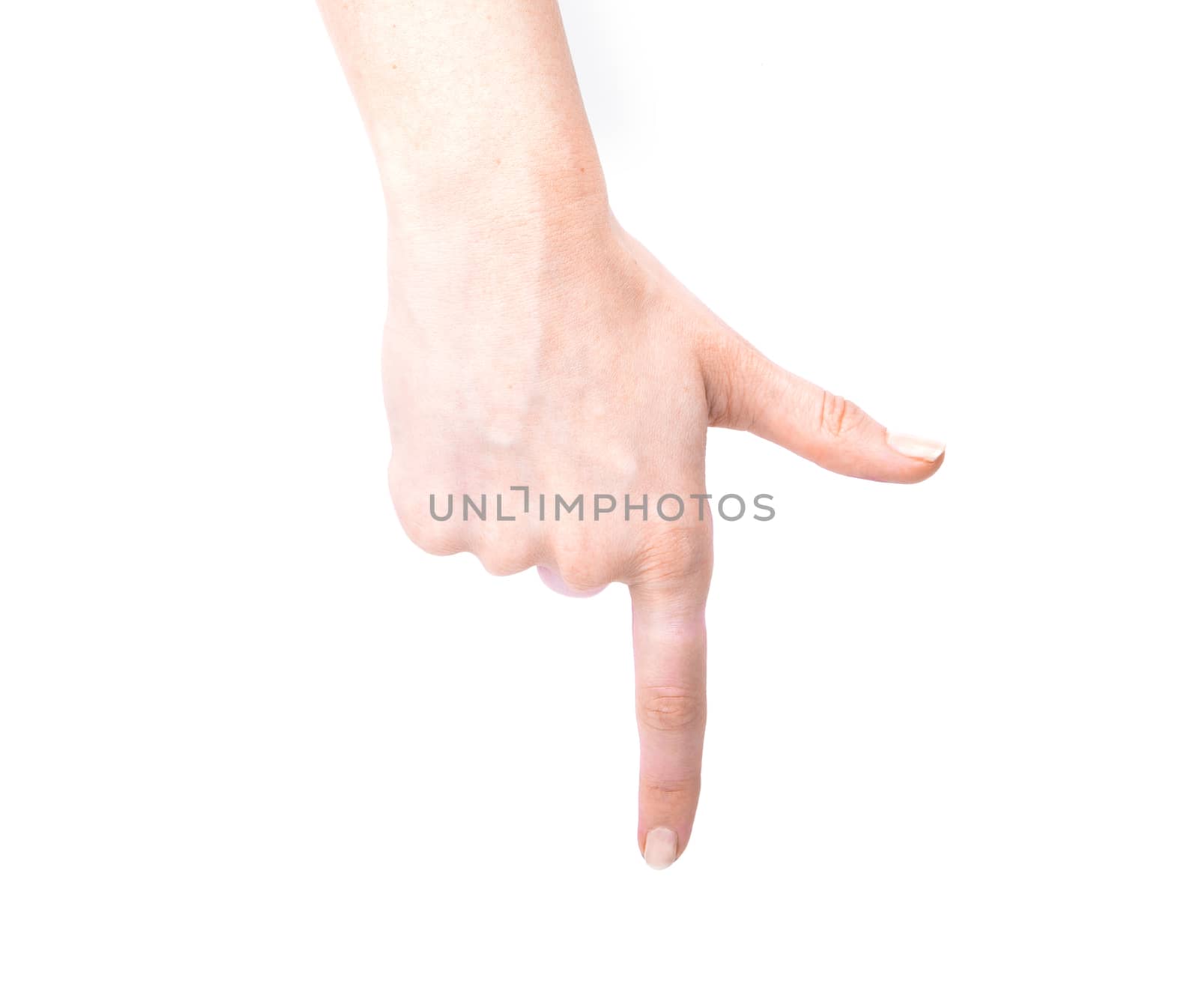 Female hand showing gesture on an isolated white background