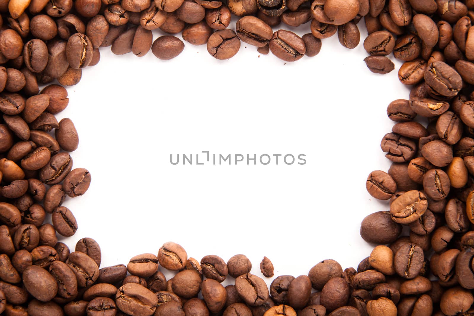 roasted coffee beans with space for advertising text isolated on white background