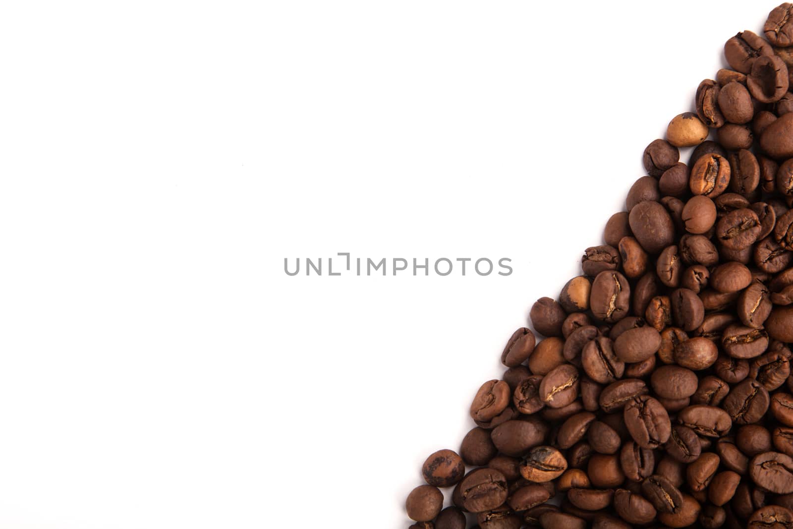 roasted coffee beans with space for advertising text isolated on white background