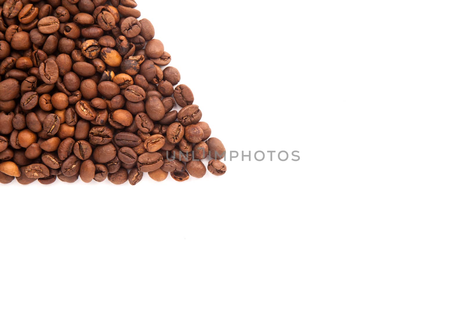 roasted coffee beans with space for advertising text isolated on white background