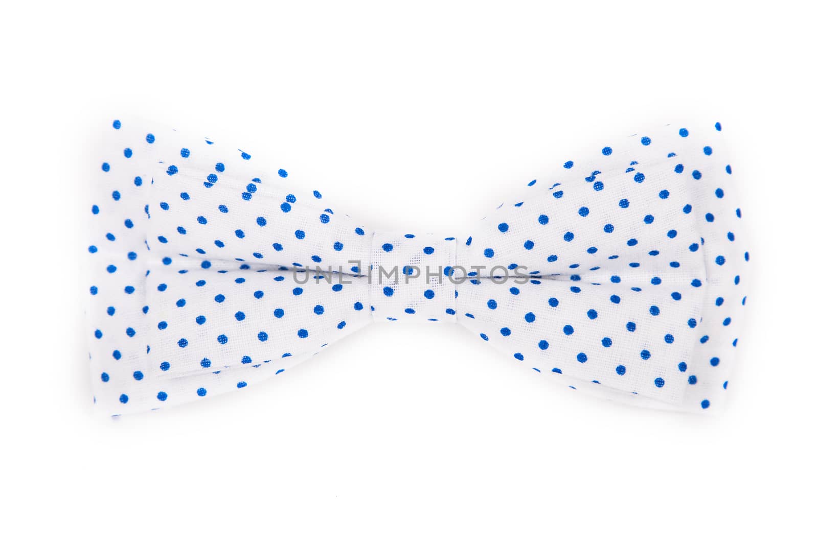 white bow tie with blue dots on an isolated white background