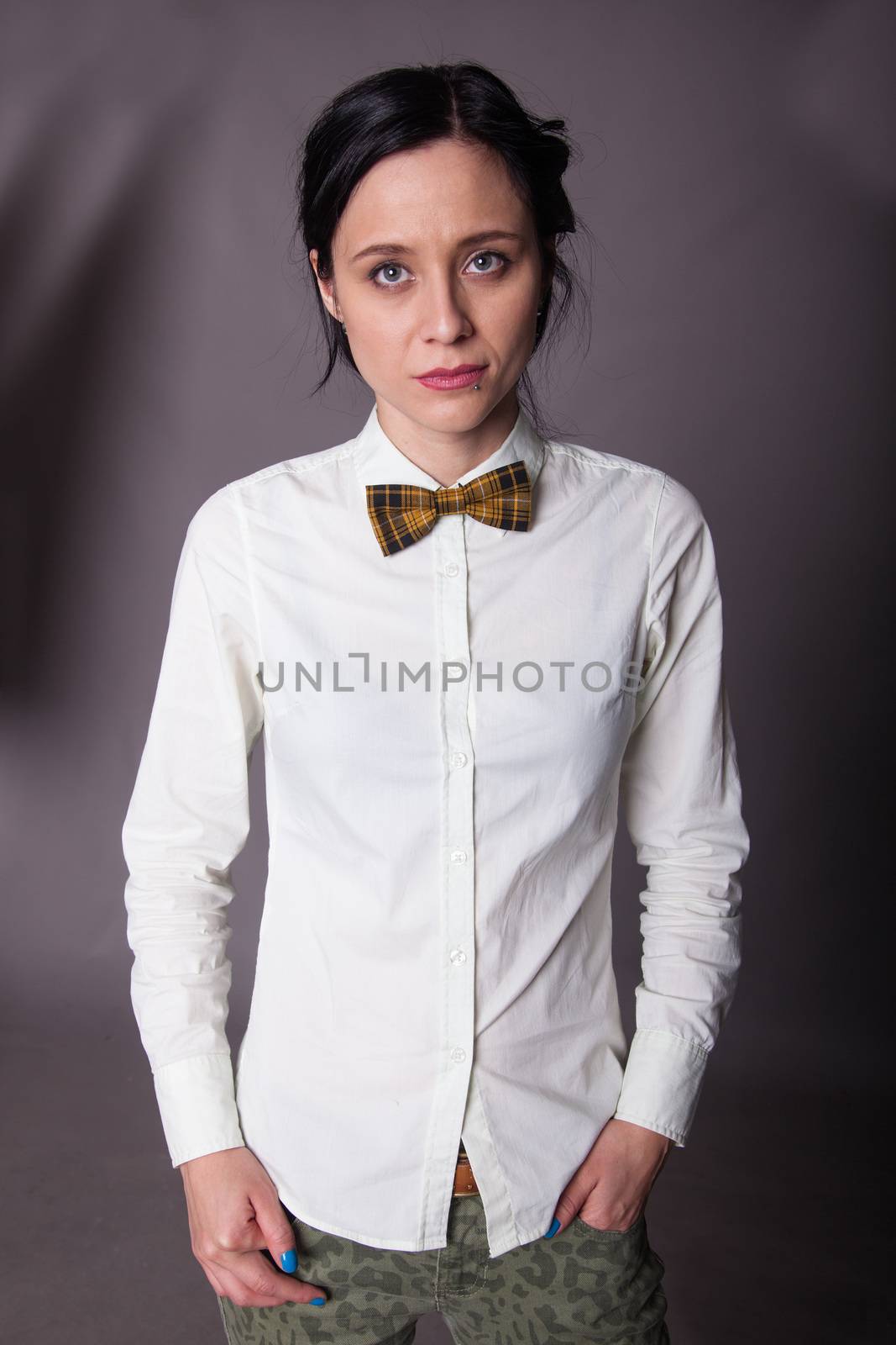 Girl brunette office worker with bow tie by traza