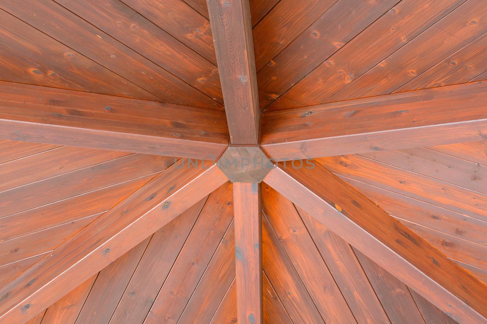 Roof wooden hand built with planks and beams