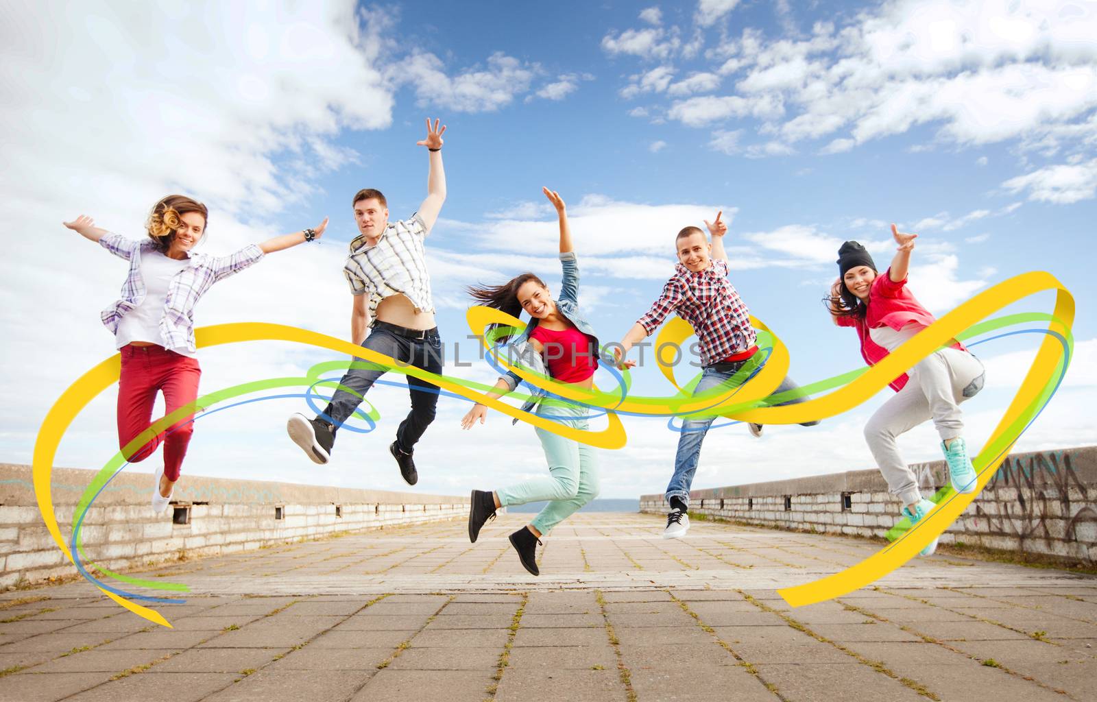 group of teenagers jumping by dolgachov