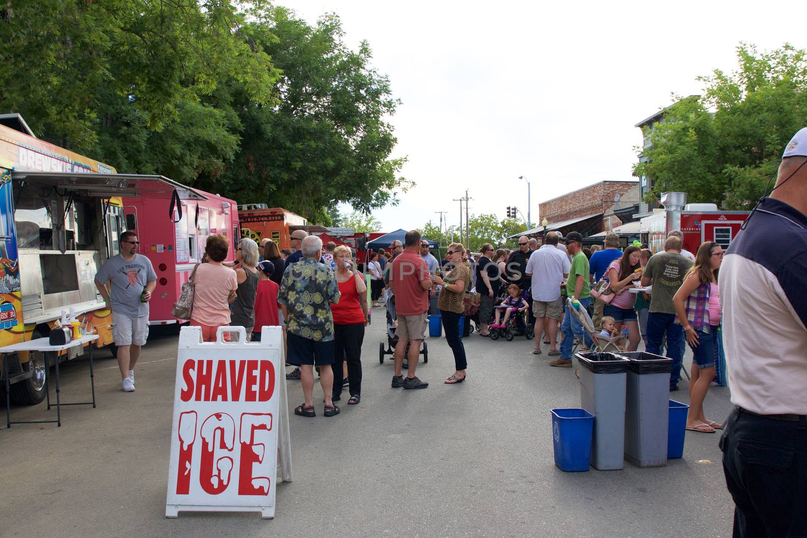 Lincoln, CA - July 7, 2015 - A busy night at Food Truck Mania in Lincoln as many locals enjoy the various food truck options