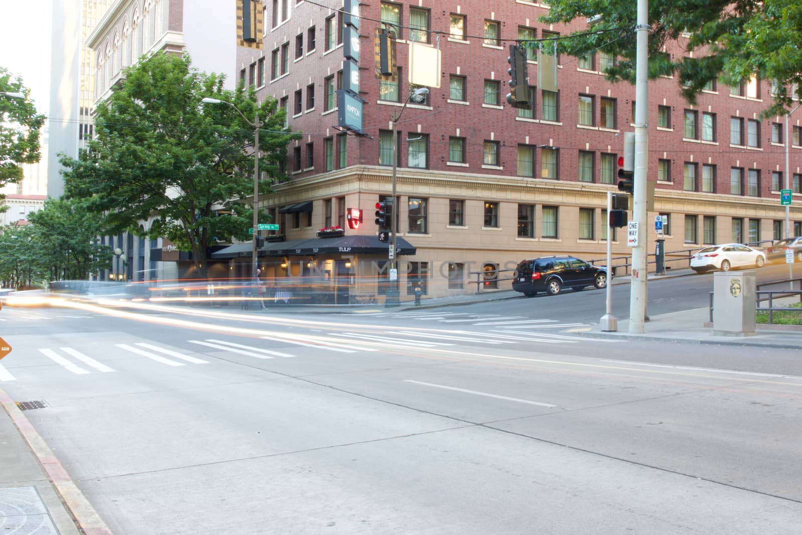 Seattle, WA - July 24, 2015 - Motion blur and light trails in Seattle, Washington