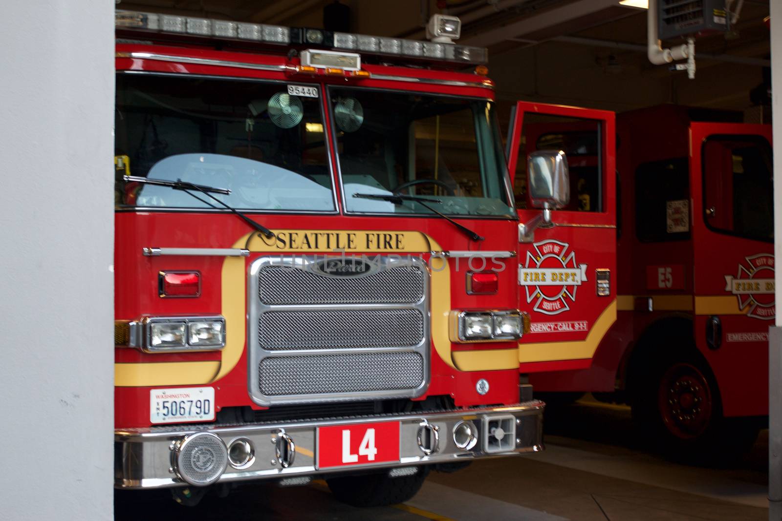 Seattle, WA - July 24, 2015 - Seattle Fire Department Truck Engine in Red