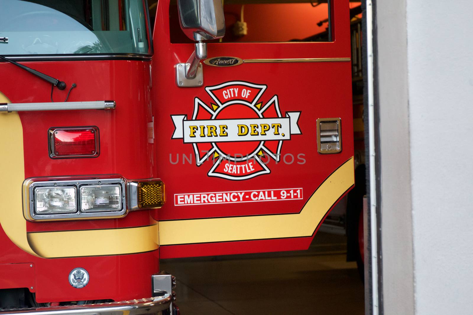 Seattle, WA - July 24, 2015 - Seattle Fire Department Truck Engine in Red