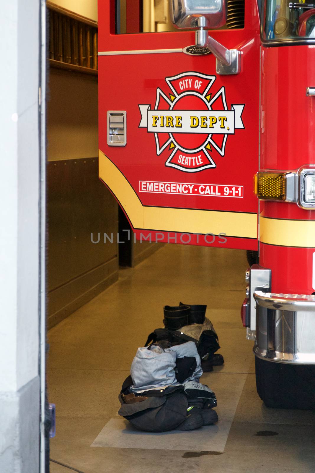 Seattle, WA - July 24, 2015 - Seattle Fire Department Truck Engine in Red