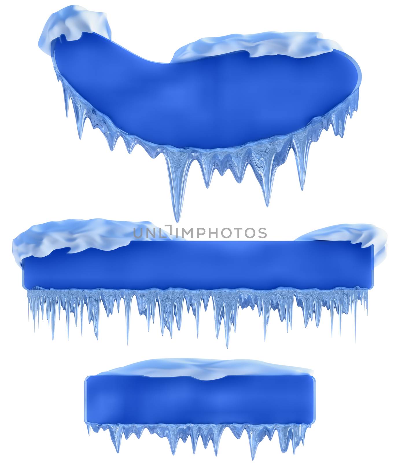 set of banners with snow and icicles, as a symbol winter holidays