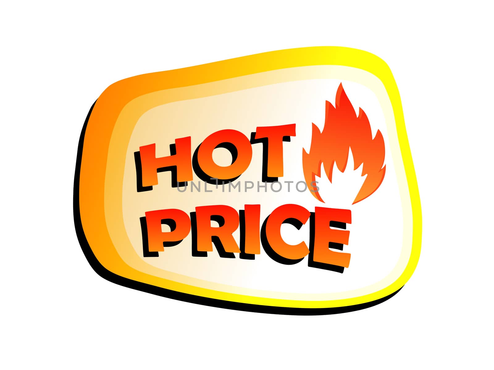 hot price text banner with flame sign, flat design label with fire symbol, business shopping concept