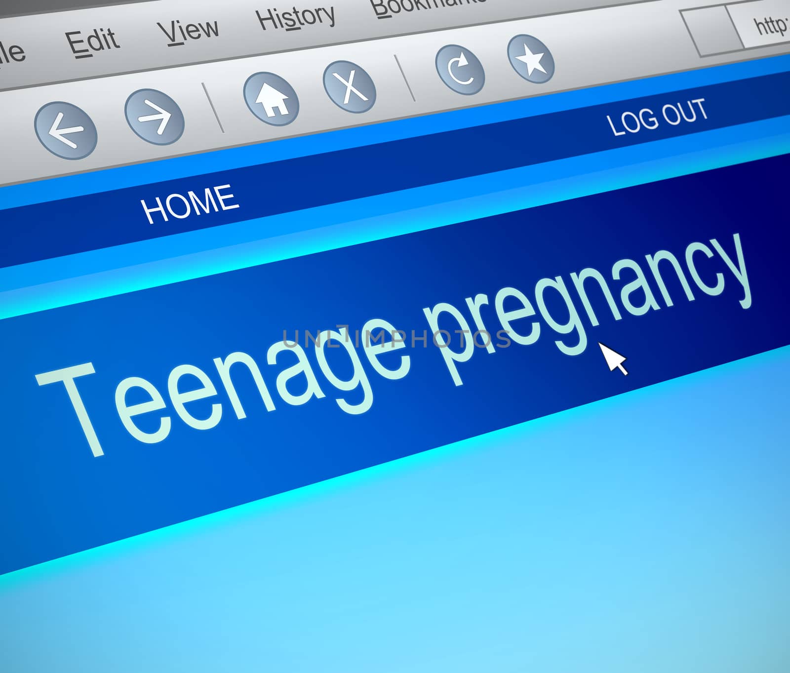 Illustration depicting a computer screen capture with a teenage pregnancy concept.