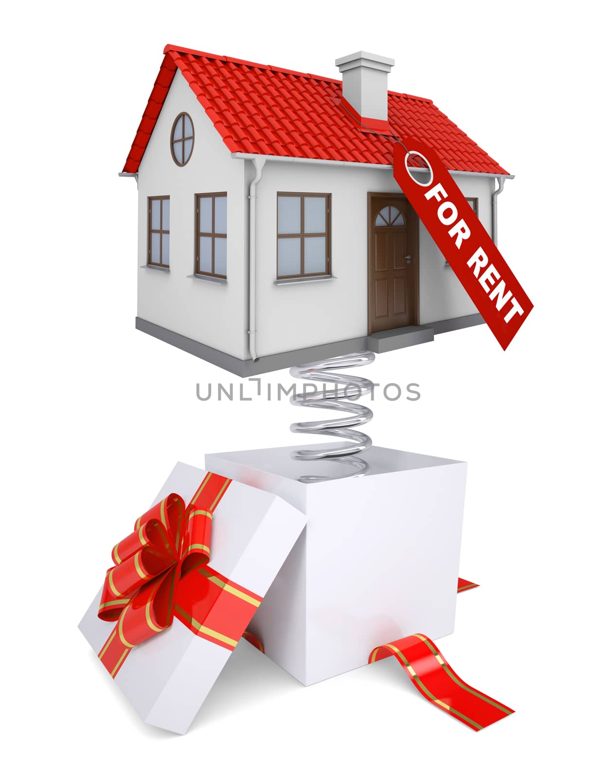 Gift box with red band and house for rent by cherezoff