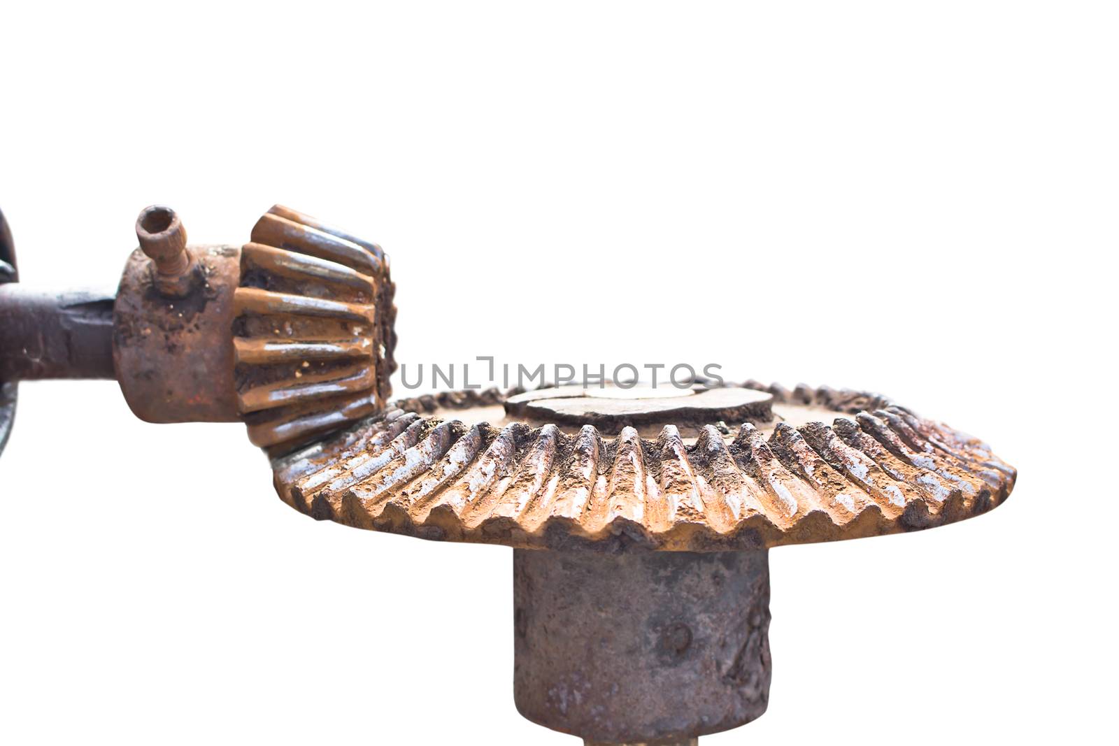 Old rusty cog still working with isolated on white background