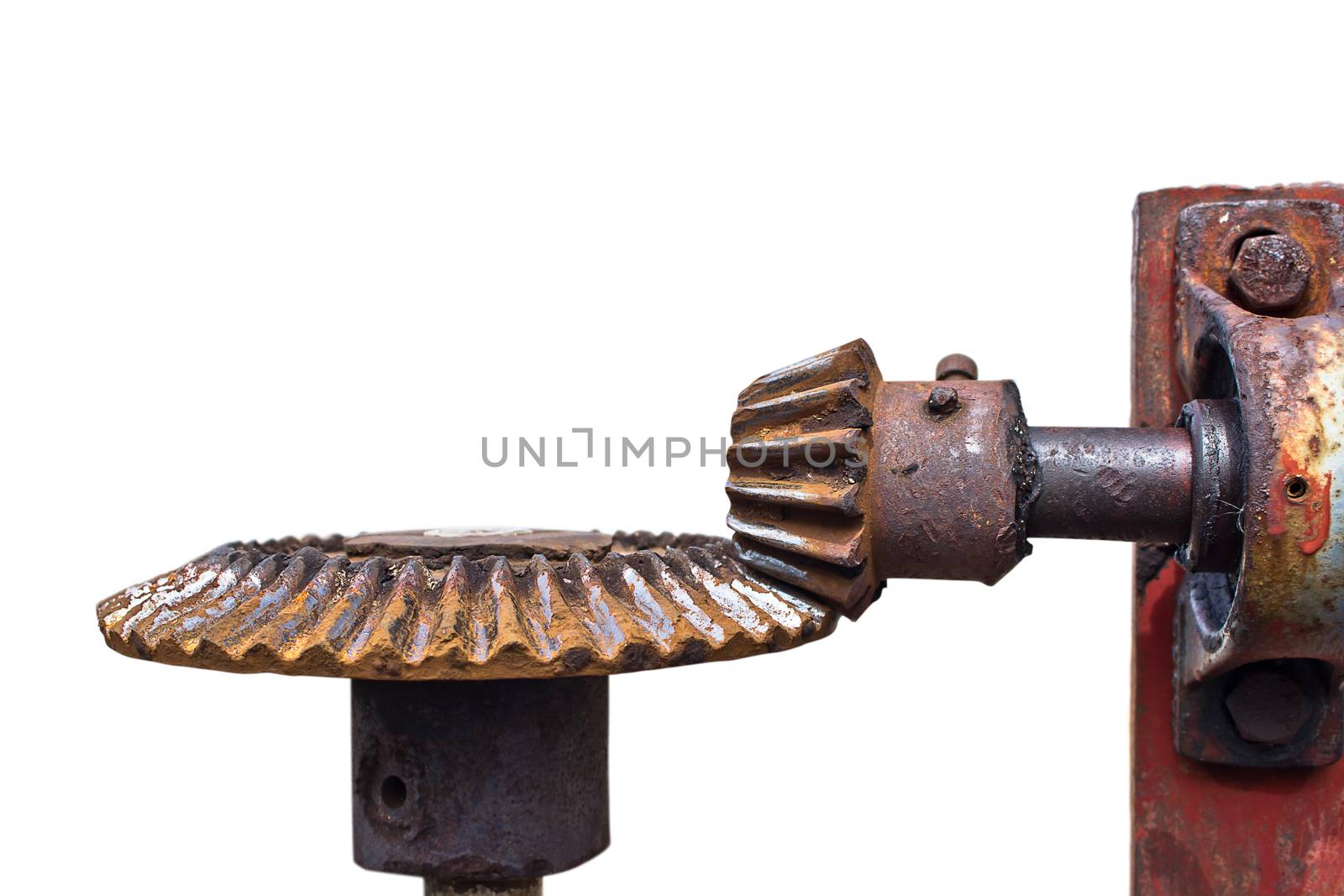 Old rusty cog still working with isolated on white background