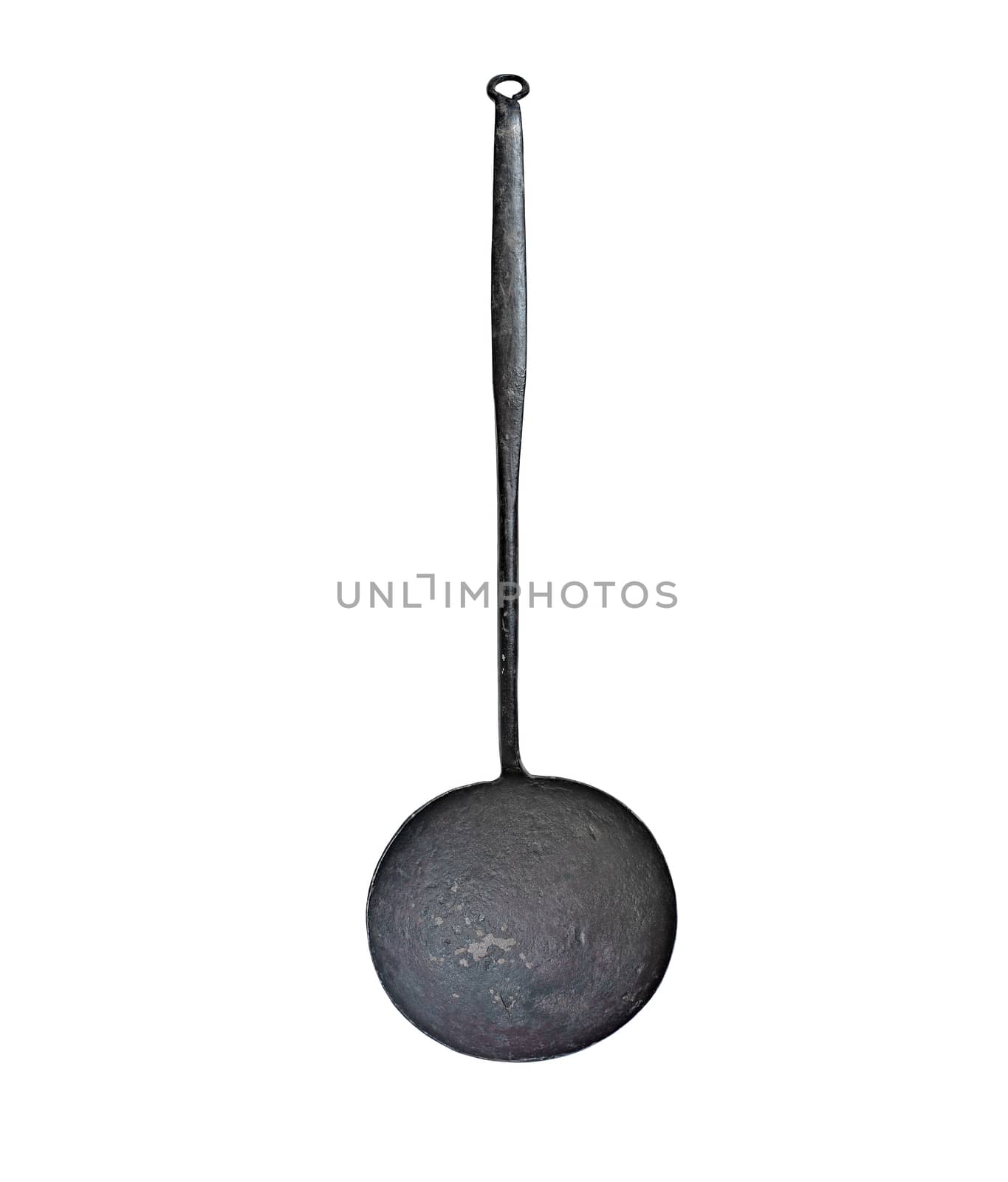 vintage iron ladle over white, clipping path