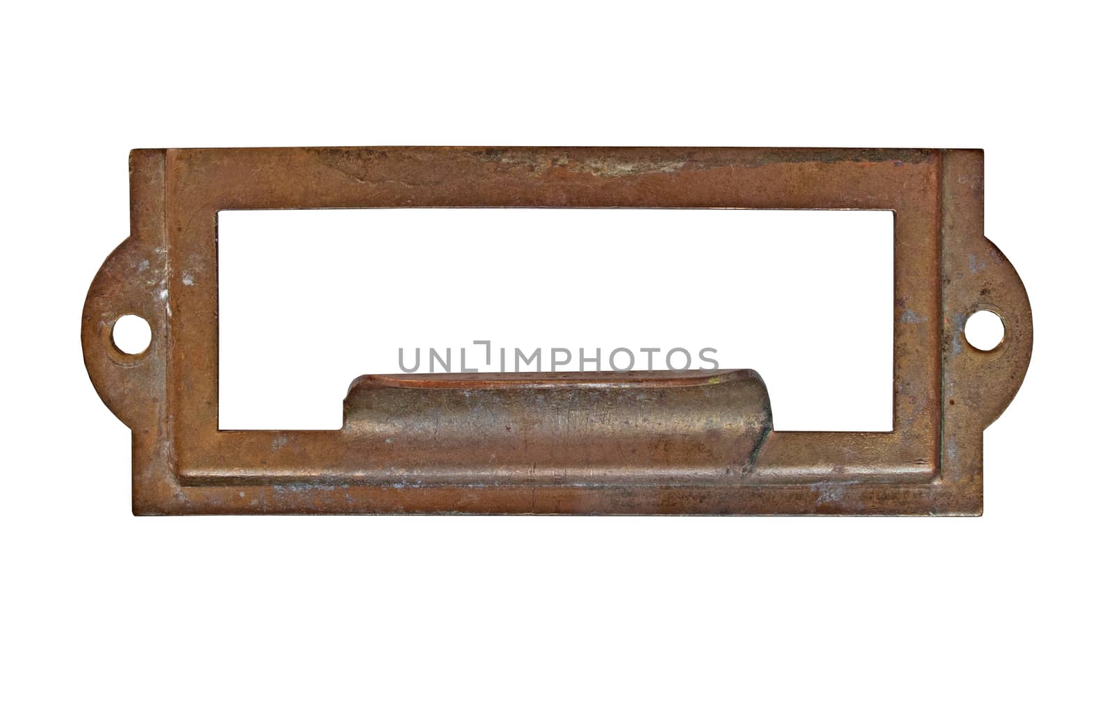 vintage heavy patina brass label name pull plate, clipping path, space for your text