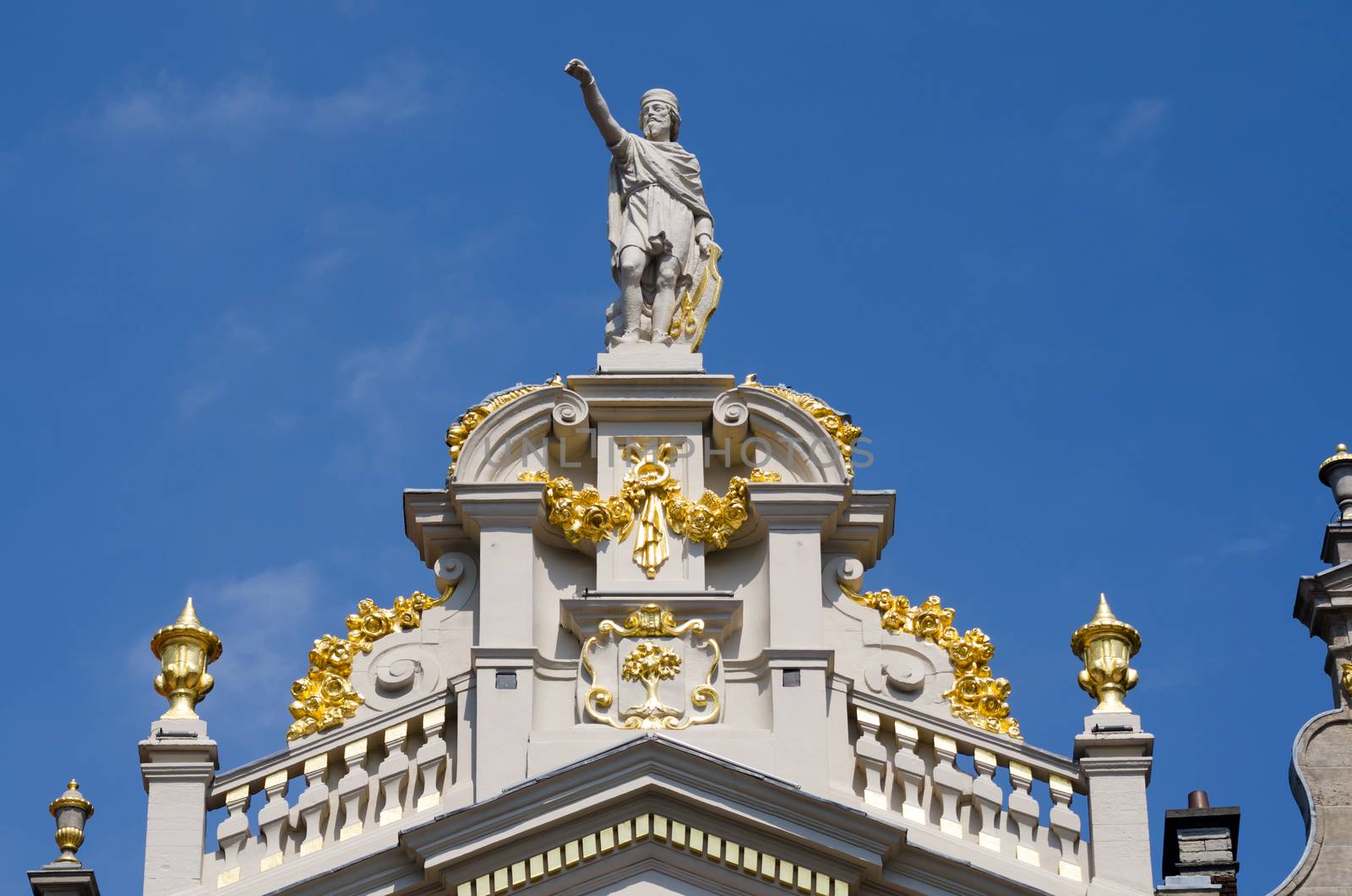 Ornate on the top of buildings in Grand Place, Brussels, Belgium