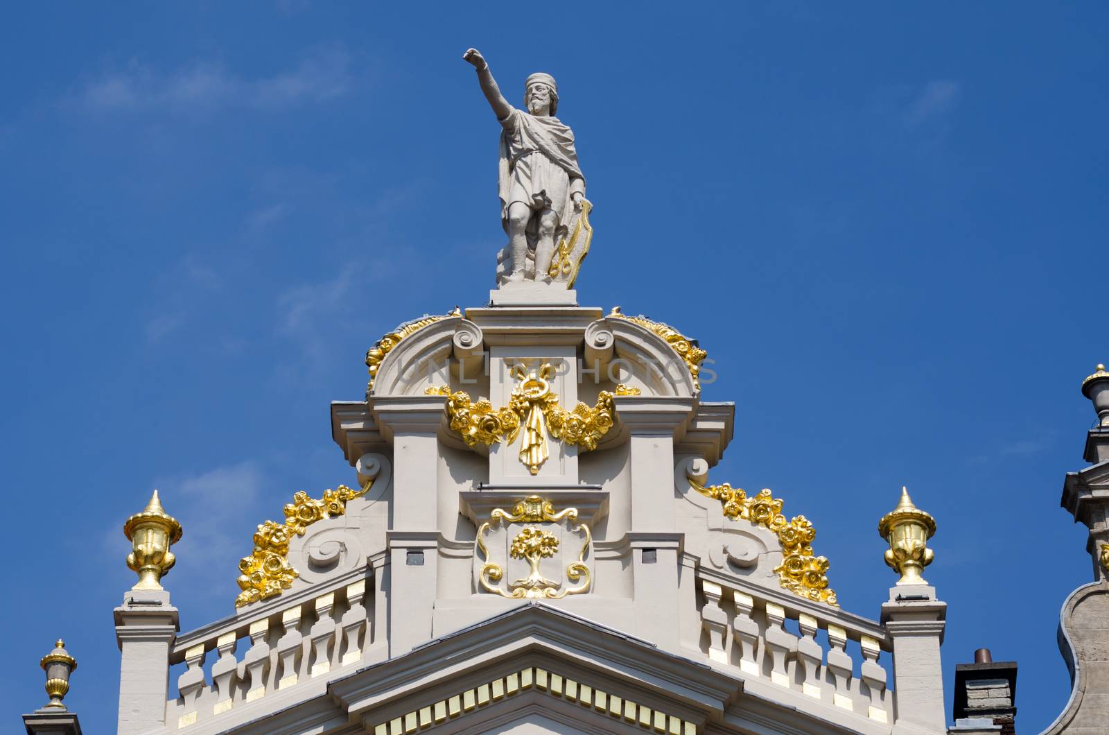 Ornate on the top of buildings in Grand Place, Brussels by siraanamwong