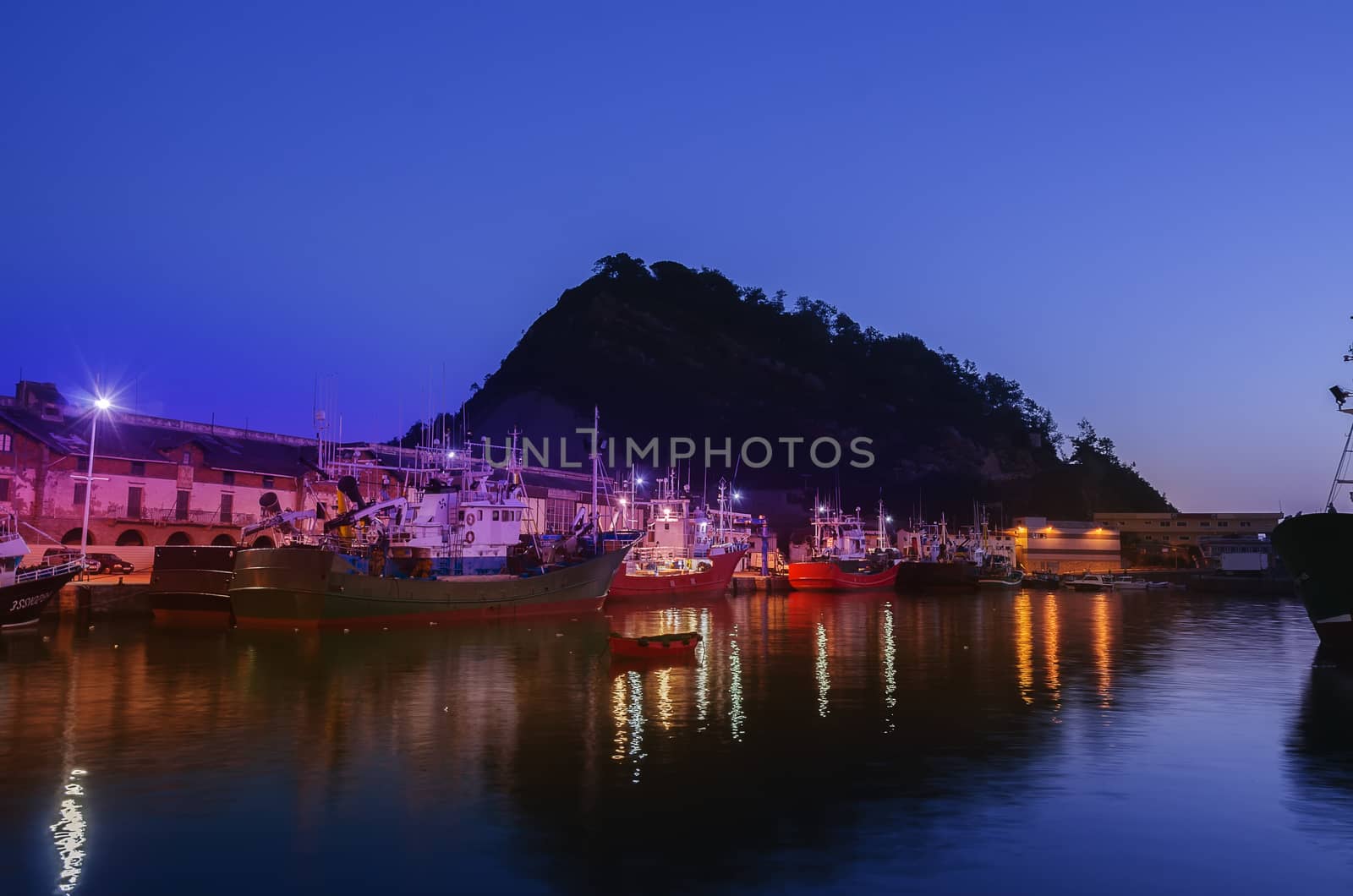 Beautiful night cityscape over the Getaria city in Spain