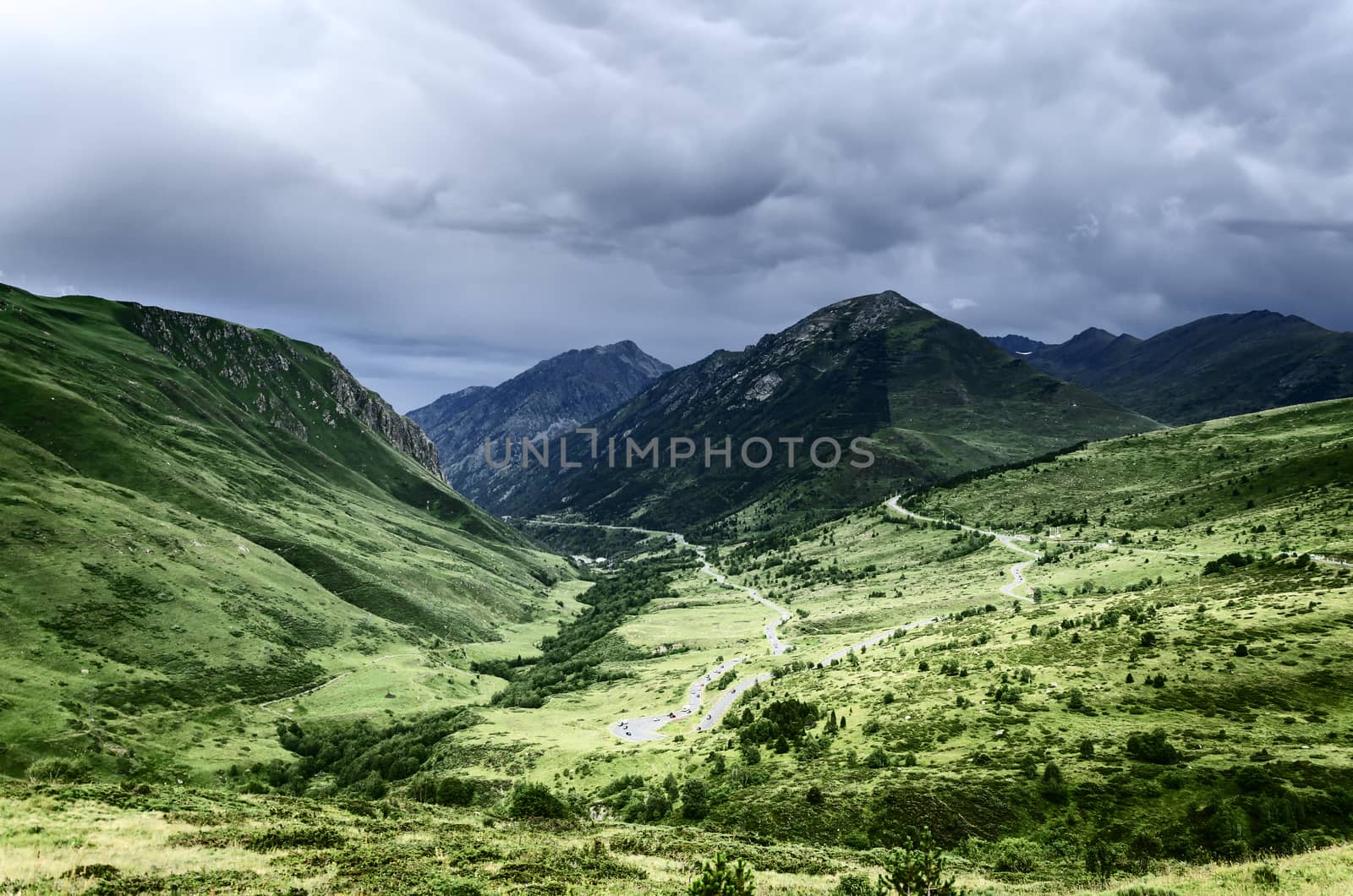 Beautiful landscape over the Pyrenees mountains in  Franse