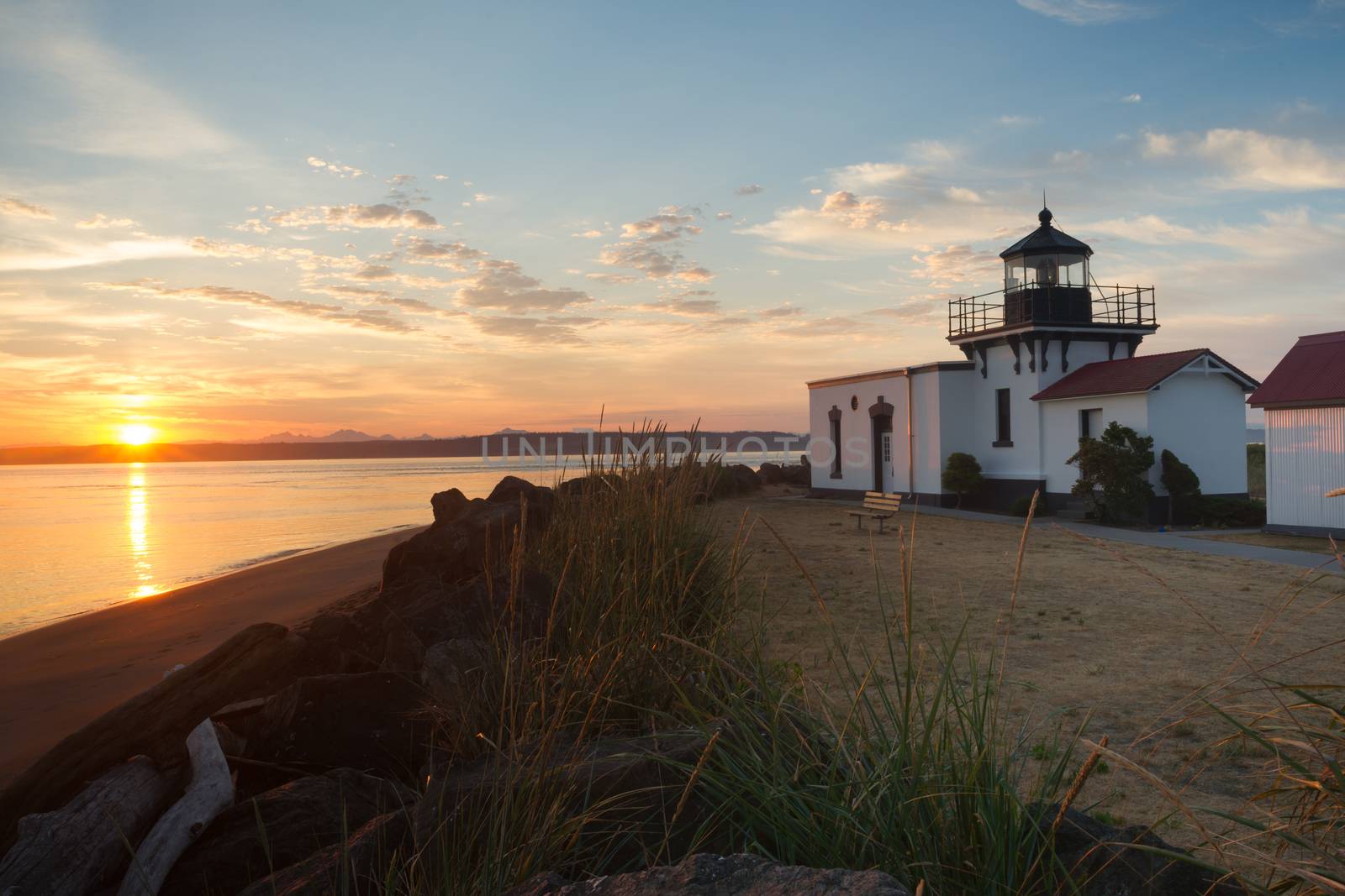 Bright Orange Sunrise Puget Sound Point No Point Lighthouse by ChrisBoswell