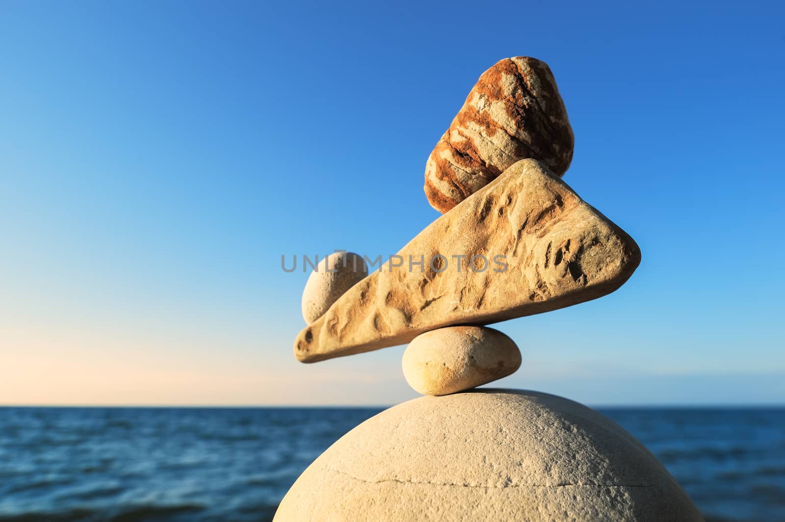 Well-balanced stack of pebbles on top of each other