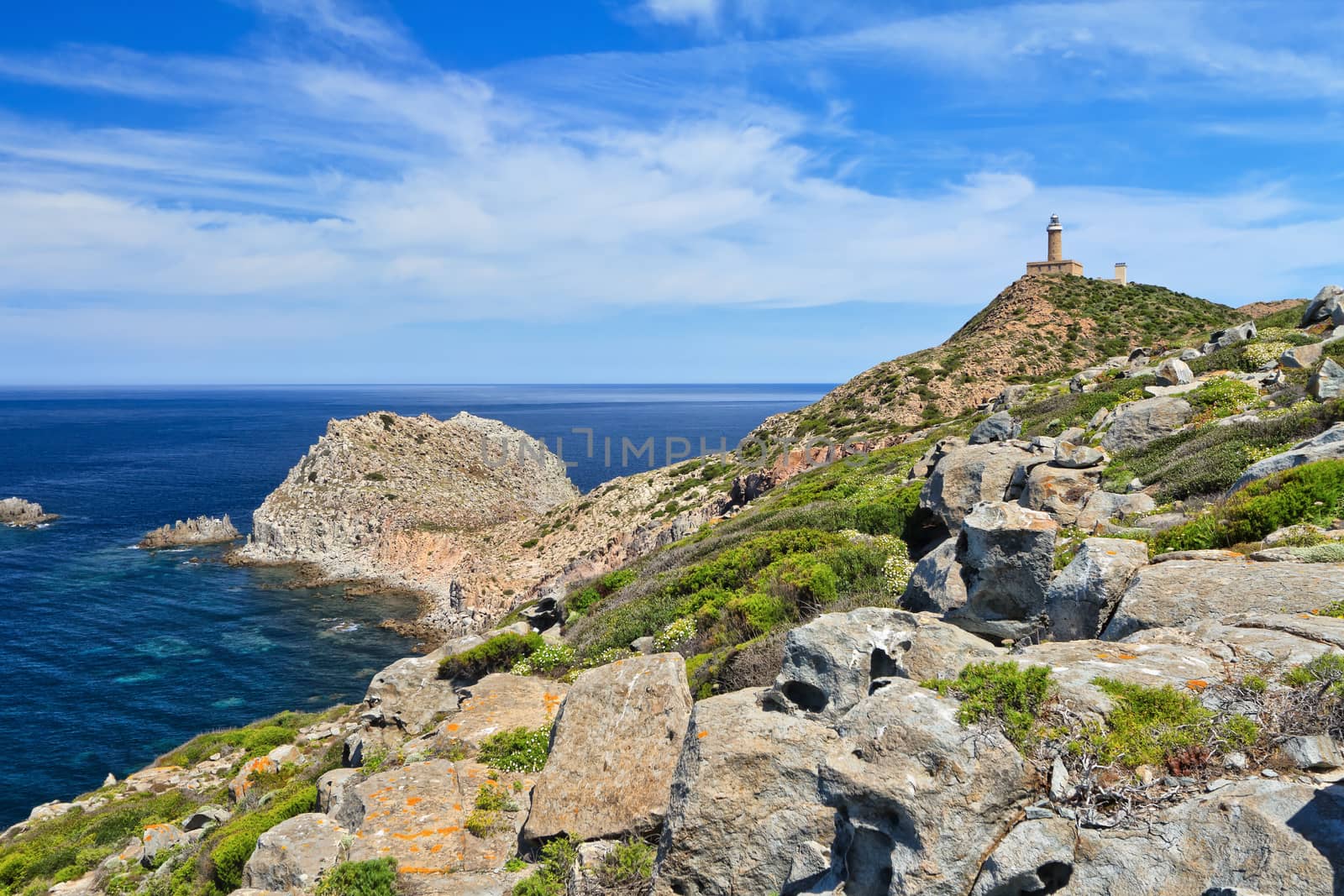 Sardinia - Capo Sandalo with lighthouse by antonioscarpi