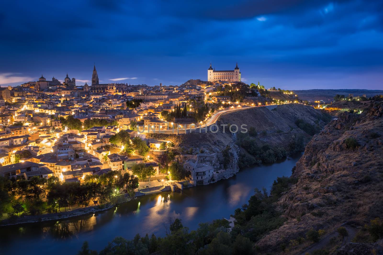 Toledo after sunset, Castile-La Mancha, Spain