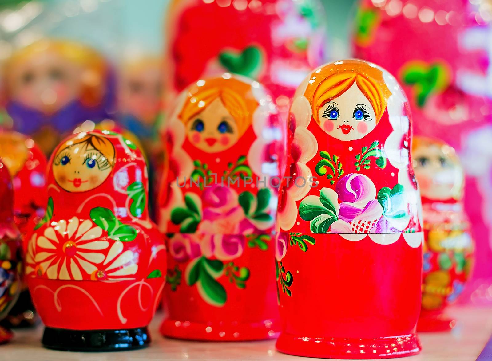 Made of a tree and beautifully painted dolls - the nested dolls, traditional Russian toys for children.