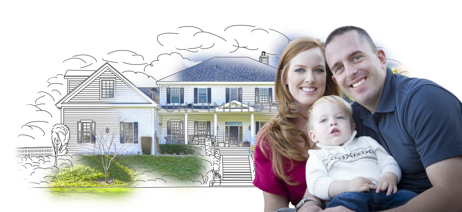 Young Military Family Over House Drawing and Photo by Feverpitched