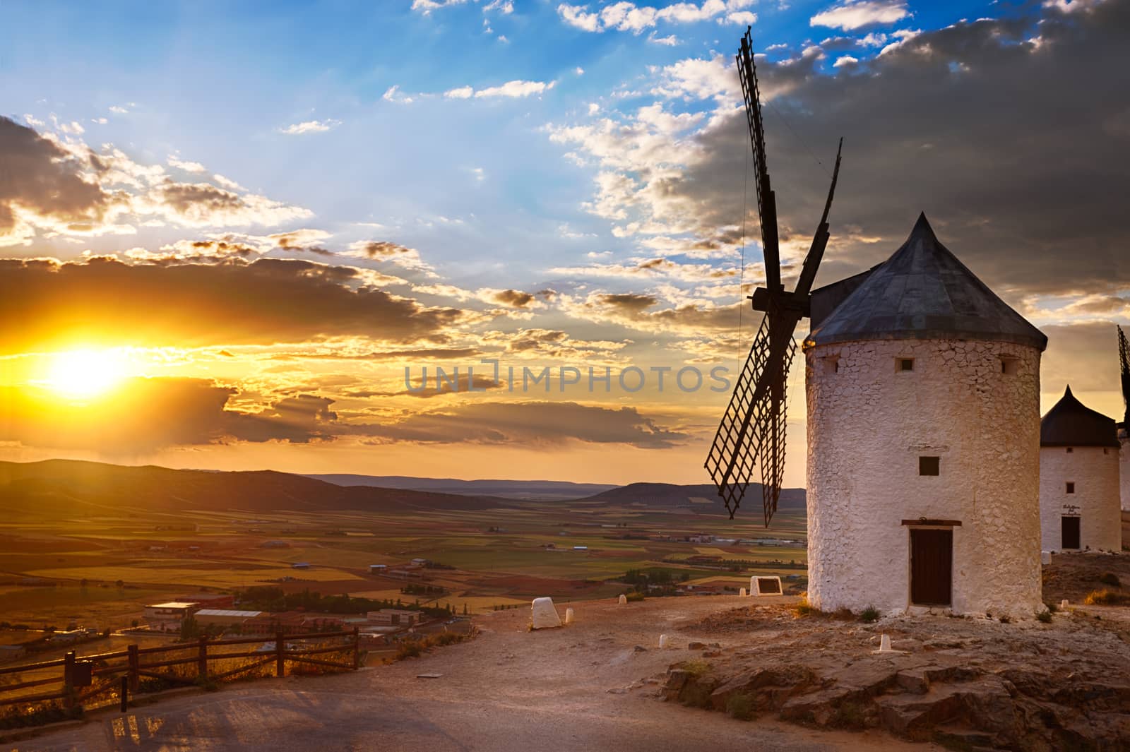Windmill at sunset, Consuegra, Spain by fisfra