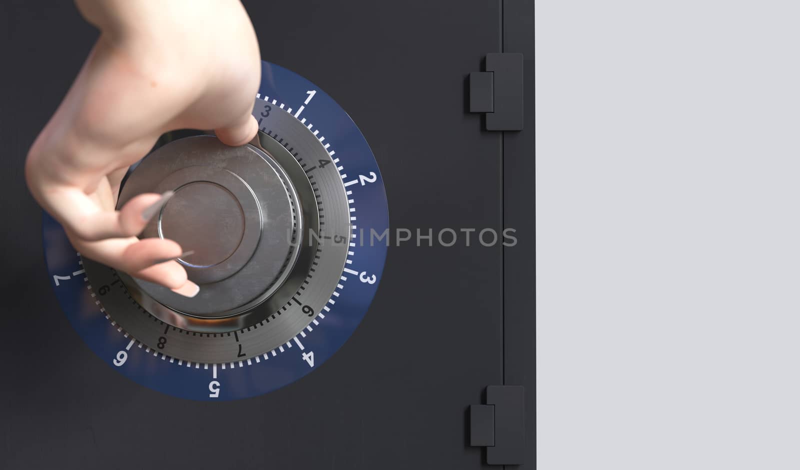 Close up of a safe lock and woman hand conceptual image for security and business by denisgo