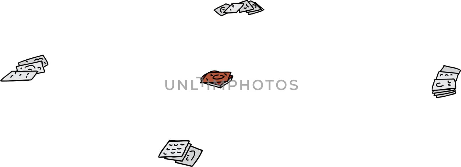 Stacks of cartoon playing cards over white background
