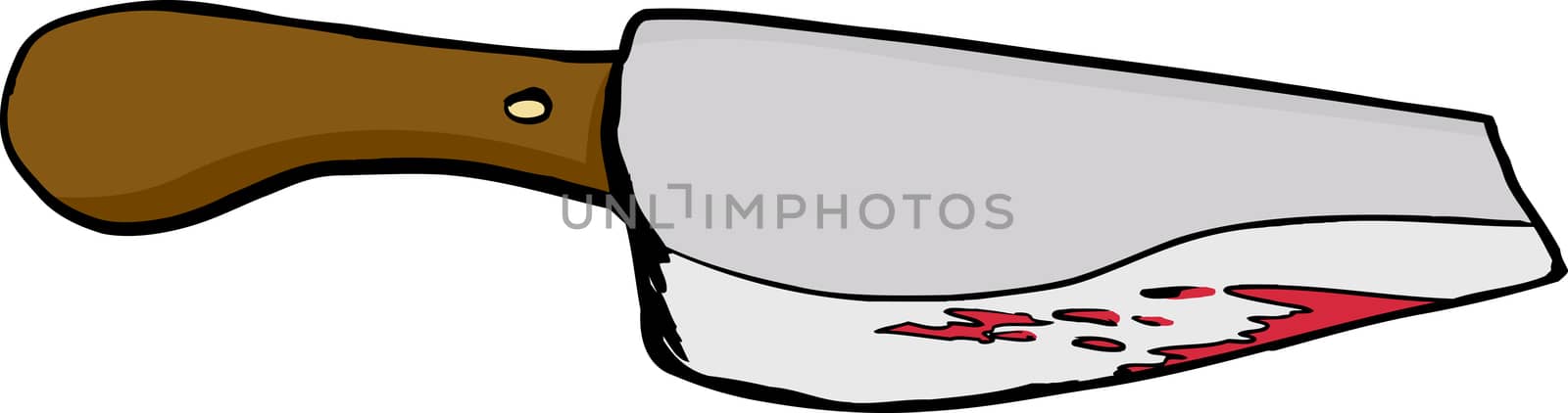 Single bloody meat cleaver drawing over white background