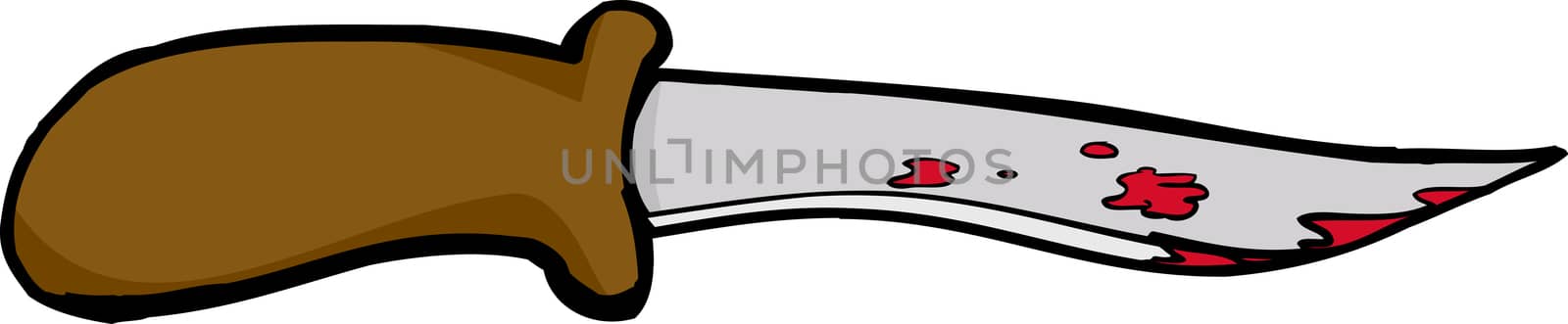 Single paring knife with blood on isolated background