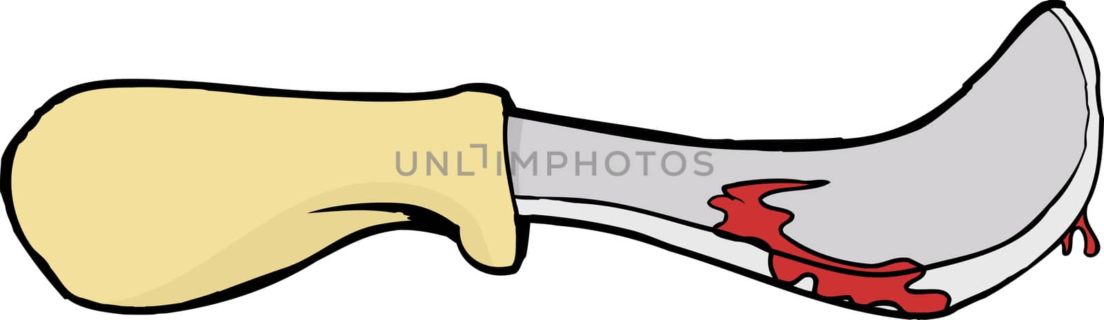 Blood stained skinning knife over white background