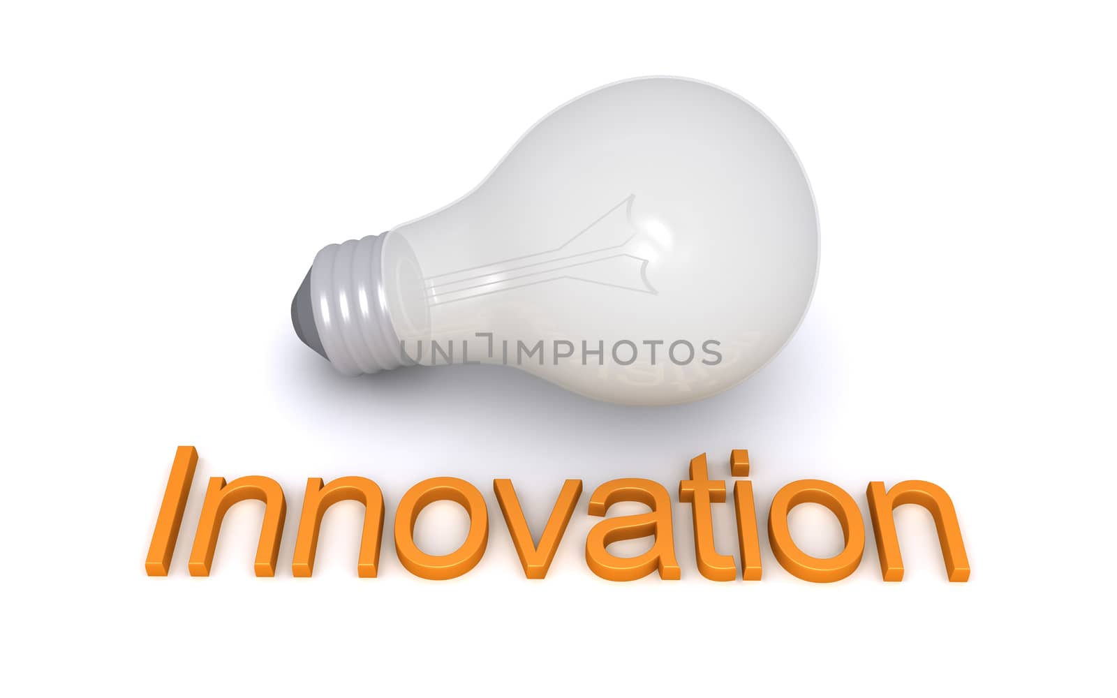 Light bulb is on the ground and in front of it is an Innovation word