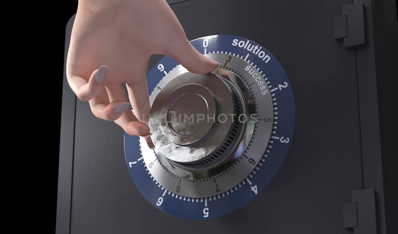Close up of a safe lock and woman hand concept of solution and success in business by denisgo
