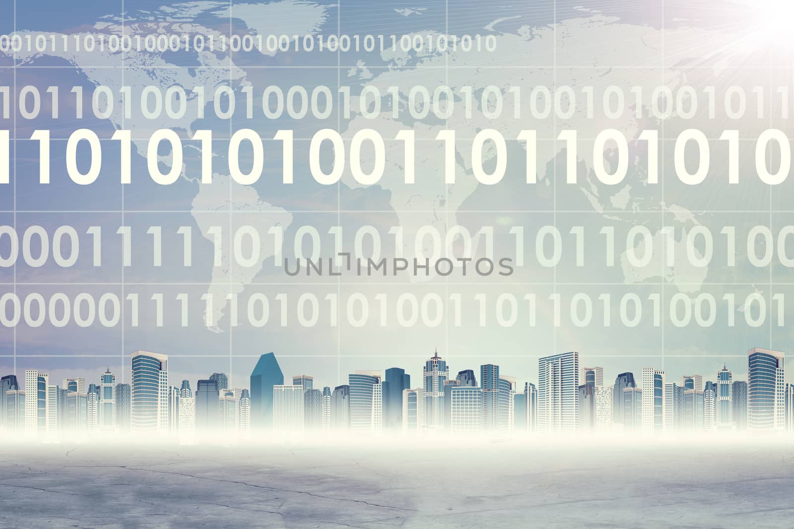 Abstract virtual background with cityscape and numbers