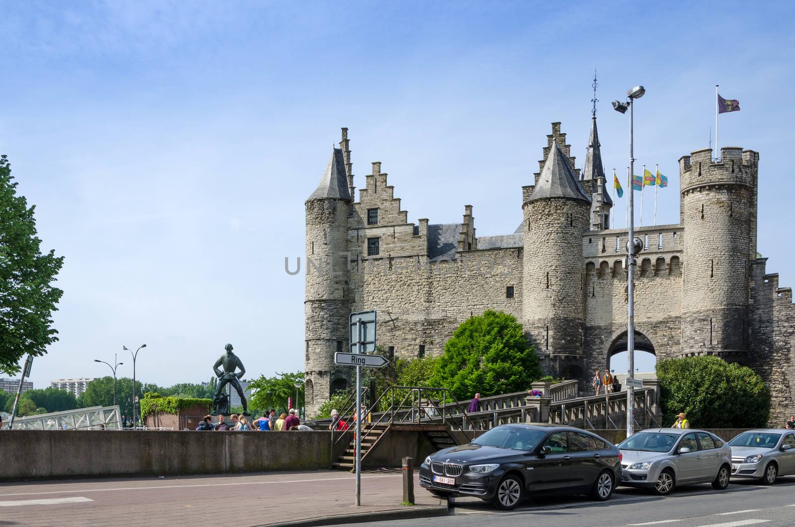 Antwerp, Belgium - May 11, 2015: People visit Steen Castle (Het steen) in Antwerp by siraanamwong