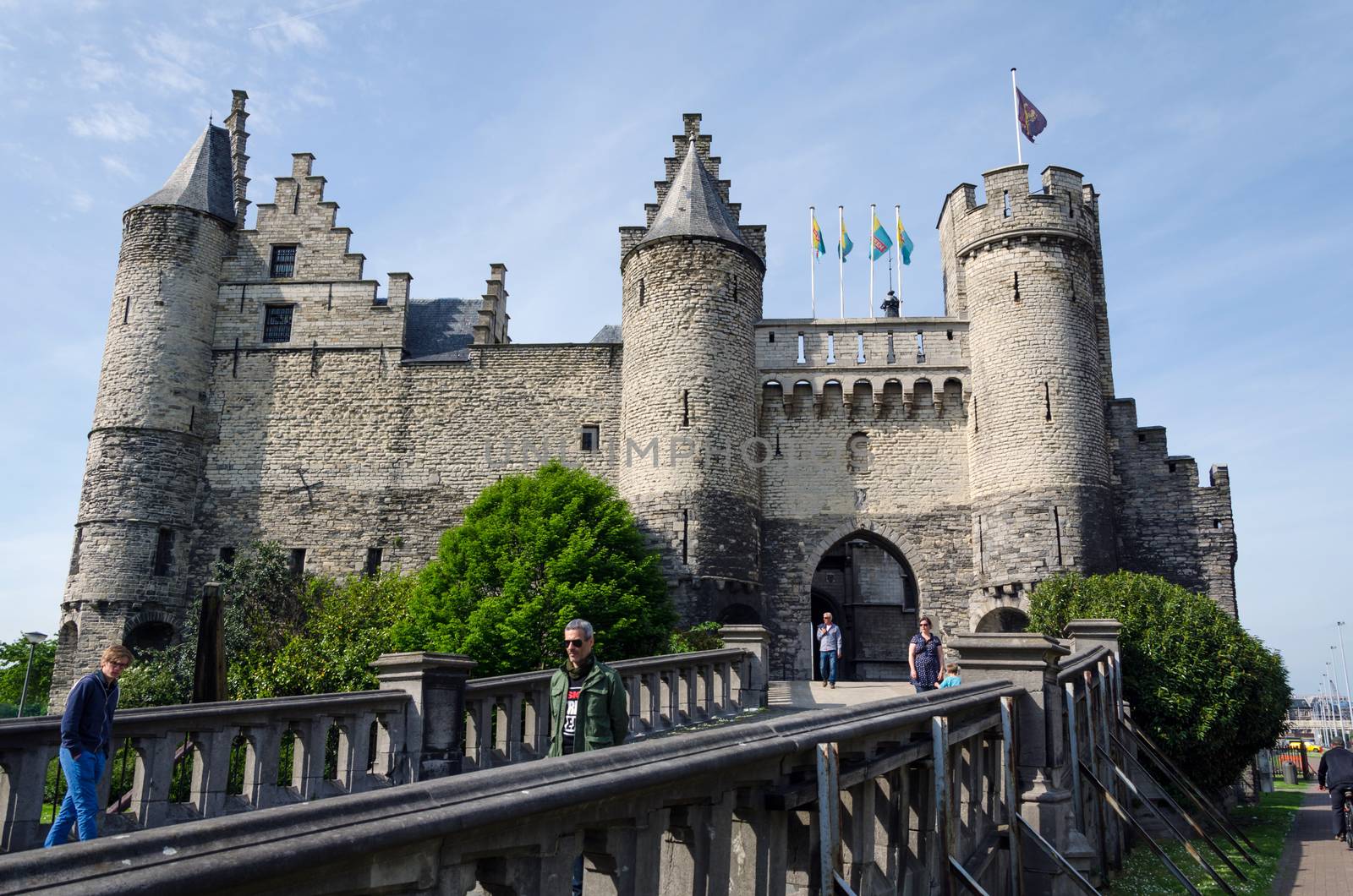 Antwerp, Belgium - May 11, 2015: People visit Steen Castle (Het steen) in Antwerp by siraanamwong