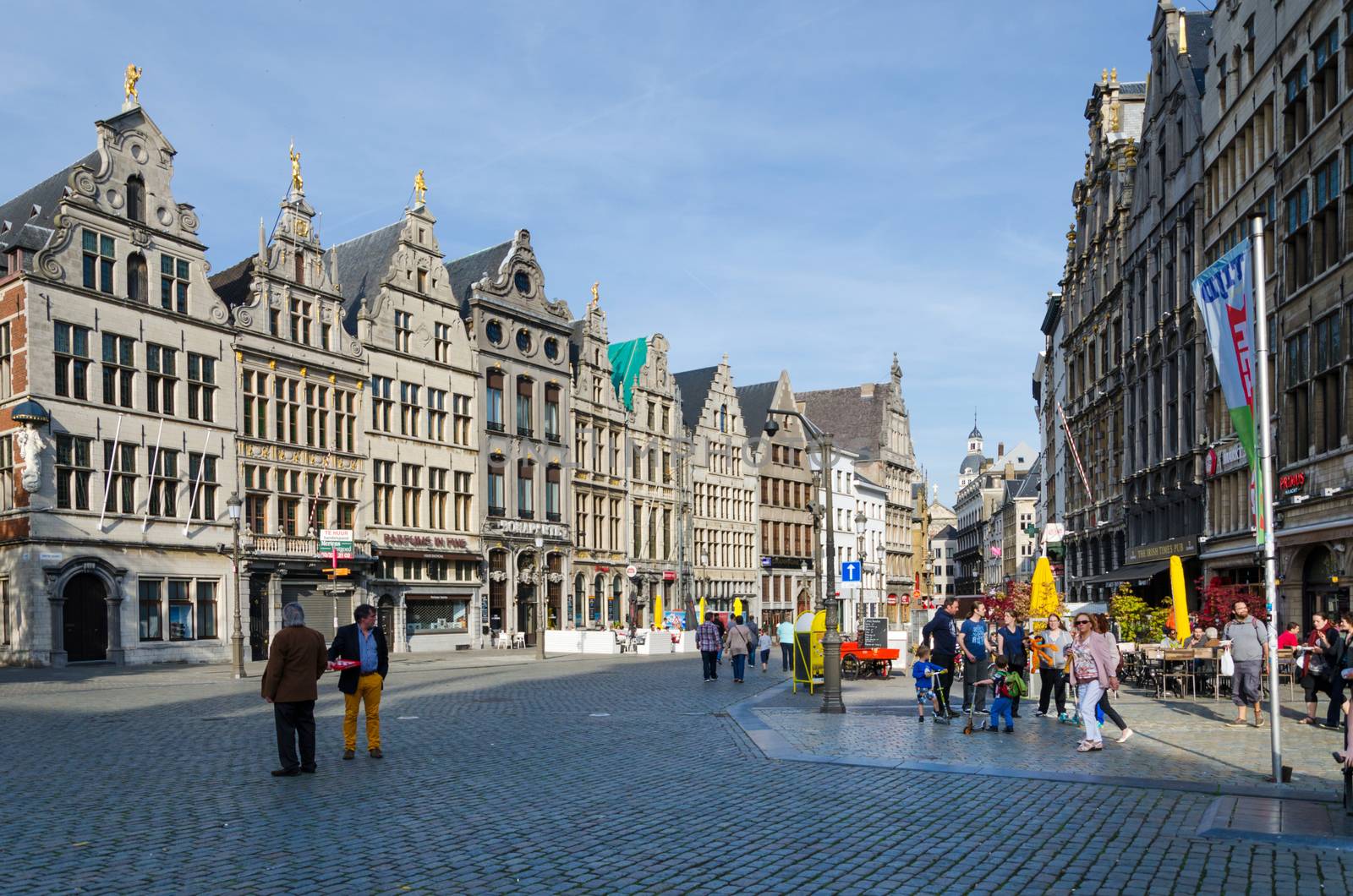 Antwerp, Belgium - May 10, 2015: Tourist visit The Grand Place (grote markt) on May 10, 2015 in Antwerp, Belgium. Antwerp is the second biggest city in Belgium with population of 512,000.