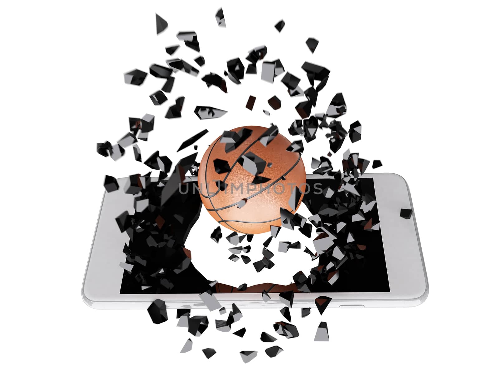 basketball burst out of the smartphone